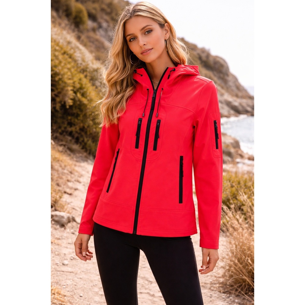 Pink Windbreaker Softshell Hooded Jacket Sporty Outdoor Full Zip‎ Medium